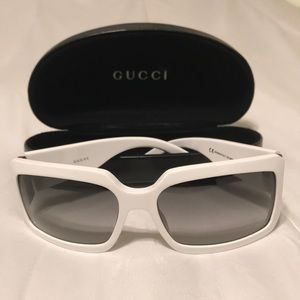 White Gucci Sunglasses w/ purple & green side line